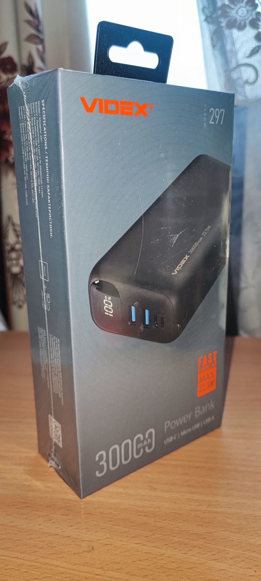 Повербанк 30000mAh Videx VPB-297 22.5W Black