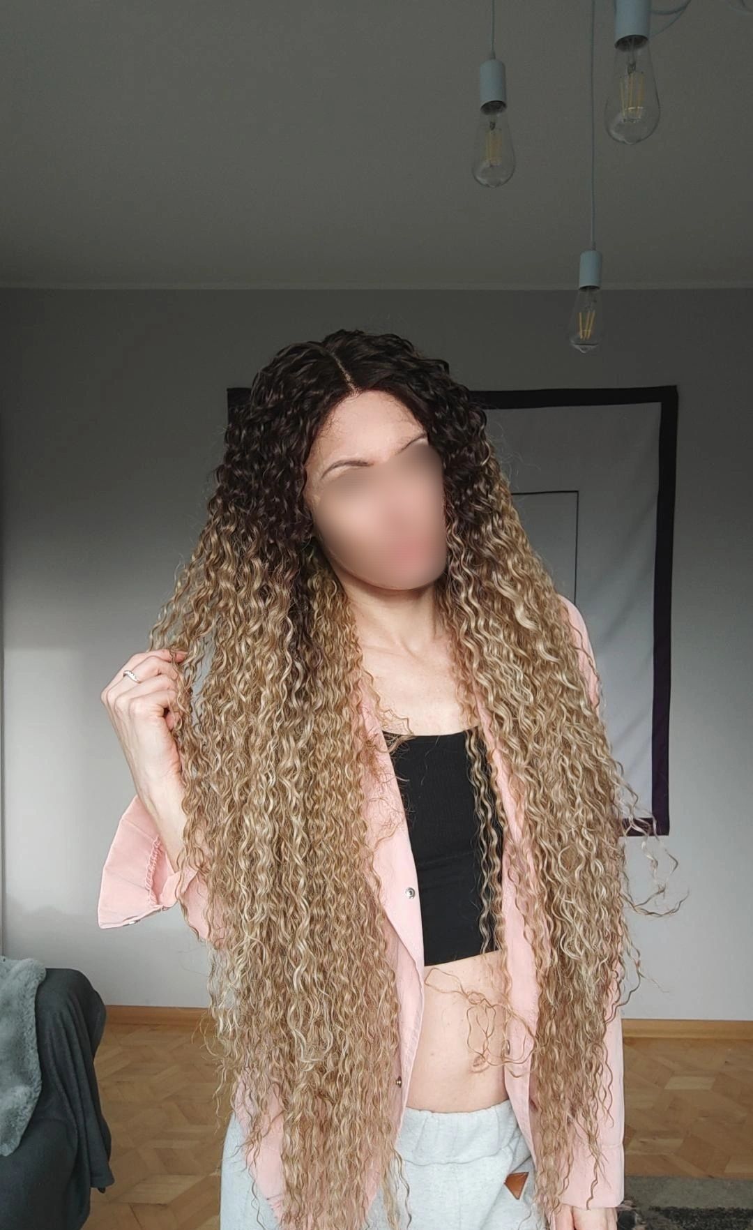 Peruka nowa brąz blond afroloki lace front mega długa na co dzień