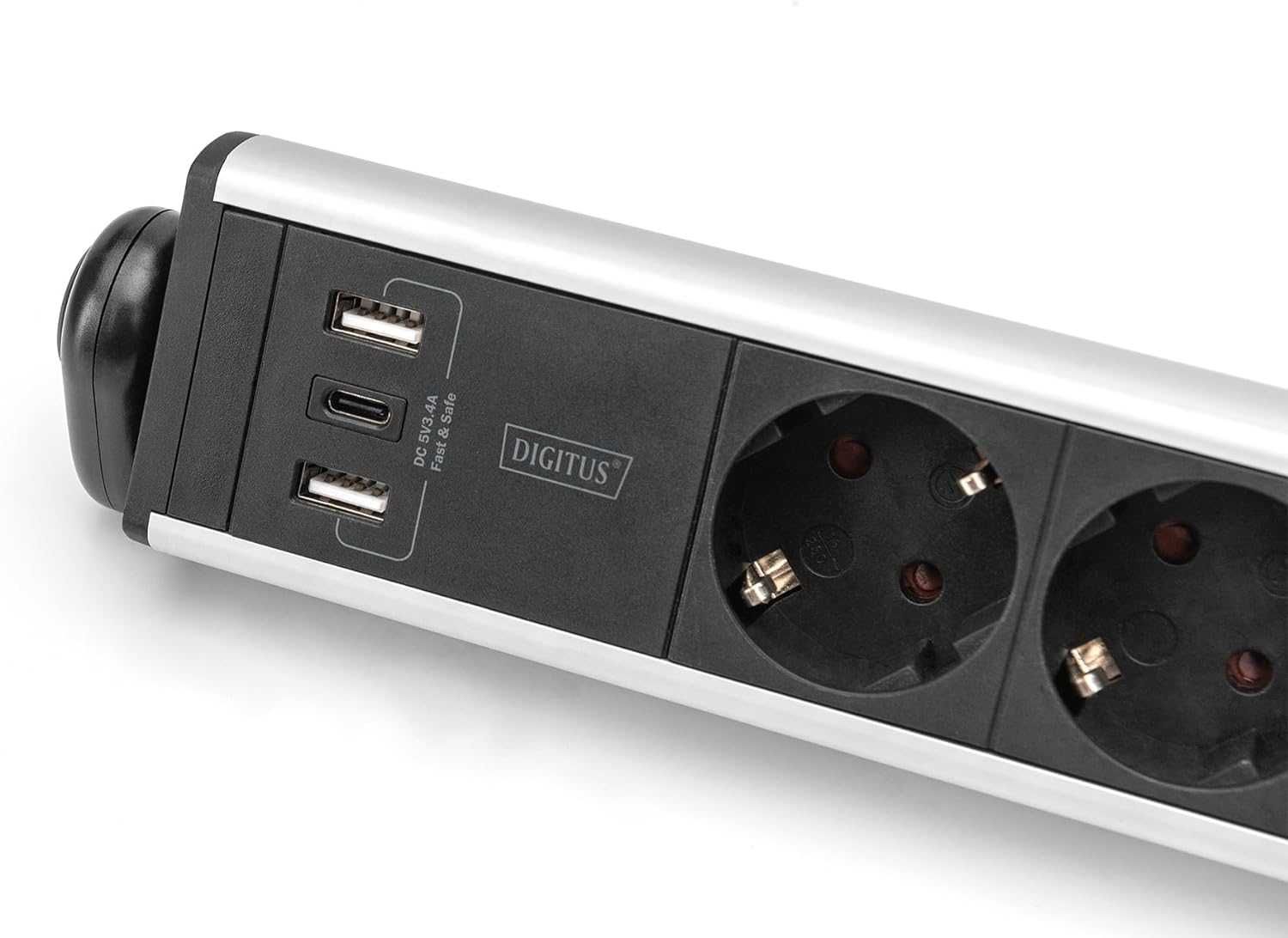 Digitus Listwa zasilająca 6x gniazdo kątowe 2xUSB USB-C  + uchwyt