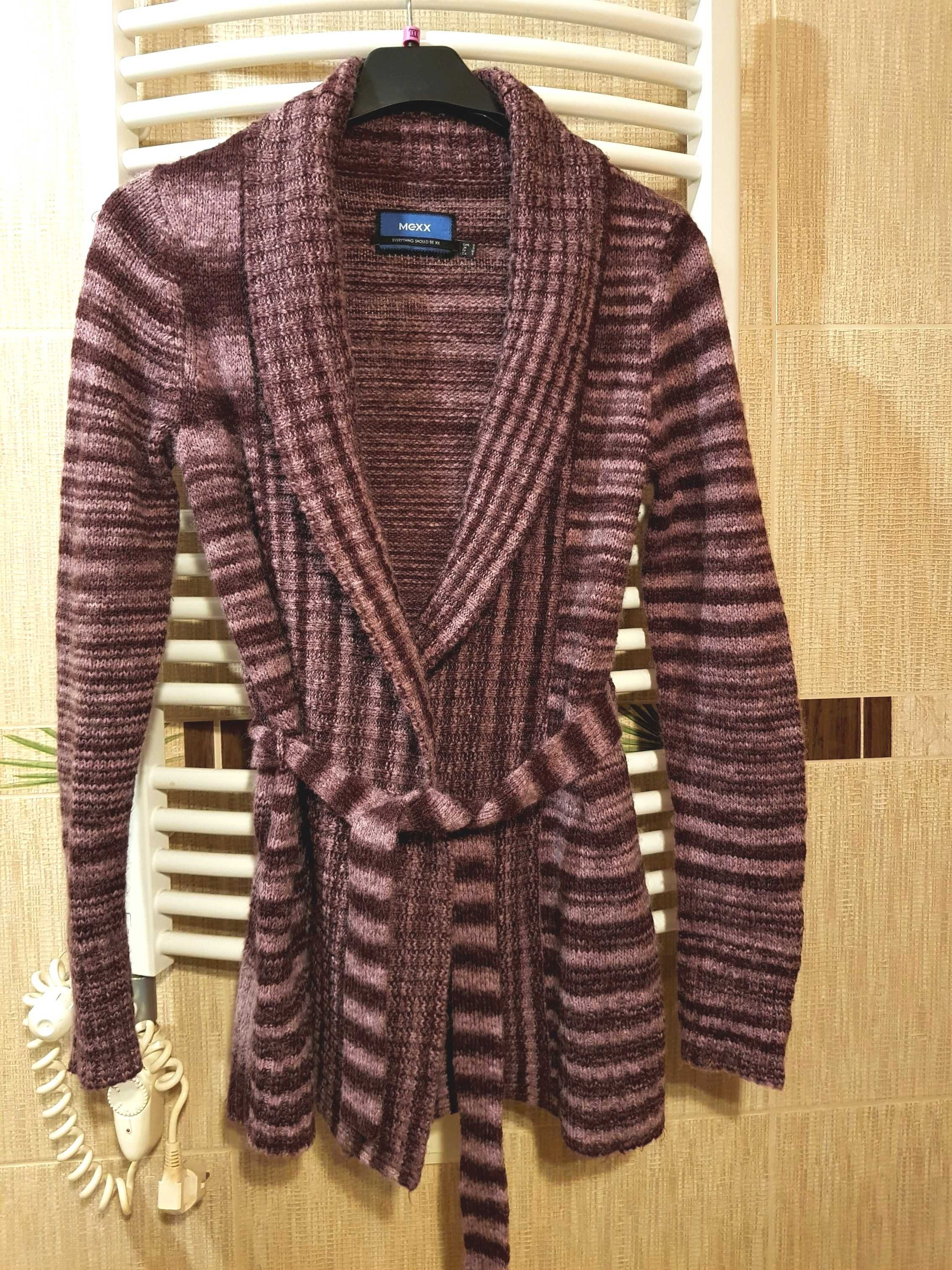 długi sweter- kardigan wiązany z kołnierzem Mexx S/36