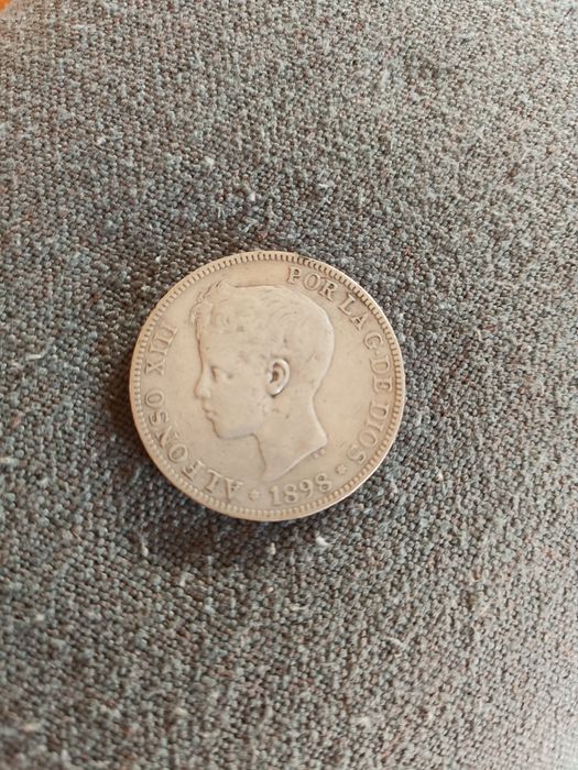 Moeda prata 5 pesetas, 1898 Espanha