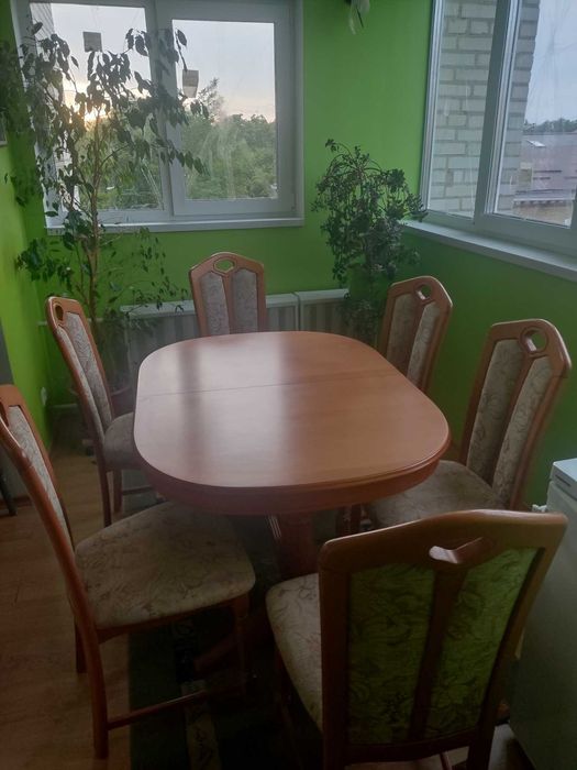 Стіл обідній розкладний + 6 стільців