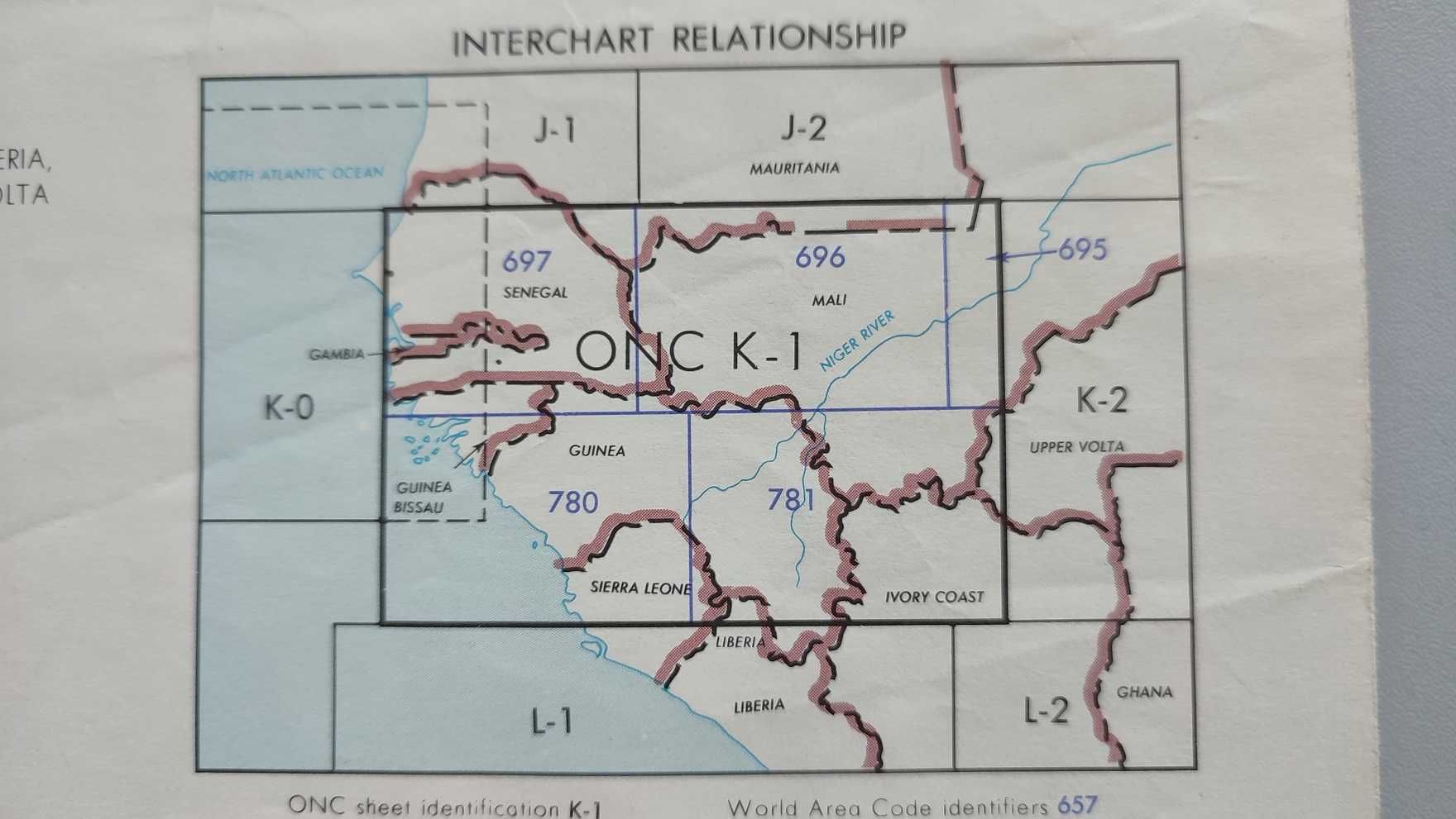 Stara mapa nawigacyjna lotnicza ONC K-1