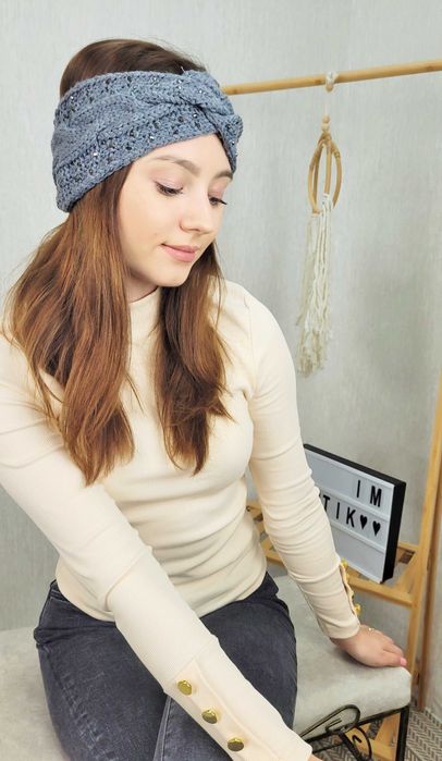 Nowa pleciona opaska z dżetami szary grafit