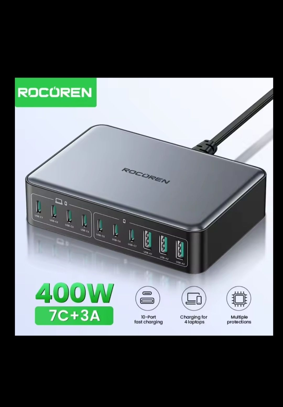 Блок зарядна станція Rocoren 400W – 10 портів швидкої зарядки павер