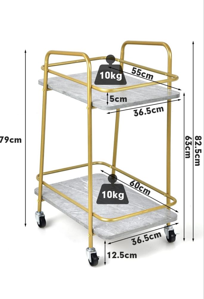 COSTWAY Wózek kuchenny z uniwersalnymi kółkami, wózek barowy, 2 półki