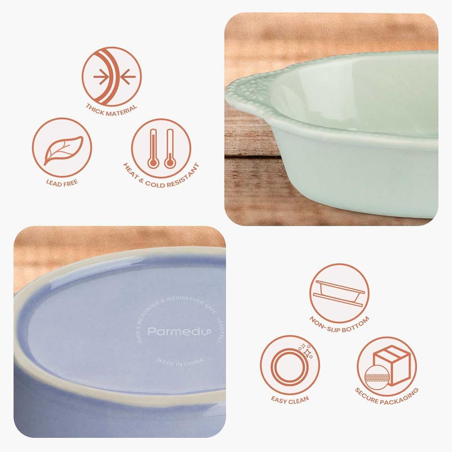 4 kolorowe ceramiczne owalne naczynia do zapiekania po 200 ml