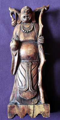 figurka mnich z kosturem - Budda ?- drewno
