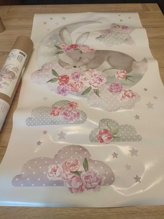 NOWA Naklejka Śpiący królik różowy Pastelowe love