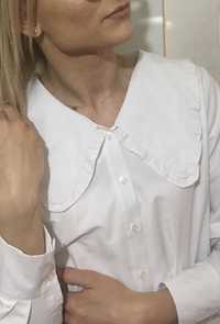 Biała koszula damska obszery kołnierz duży S elegancka wizytowa bluzka