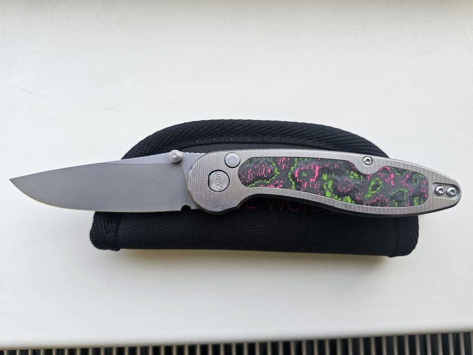 ABW Model 1 Button Lock Titanium with Watermelon Camo Carbon Inlay