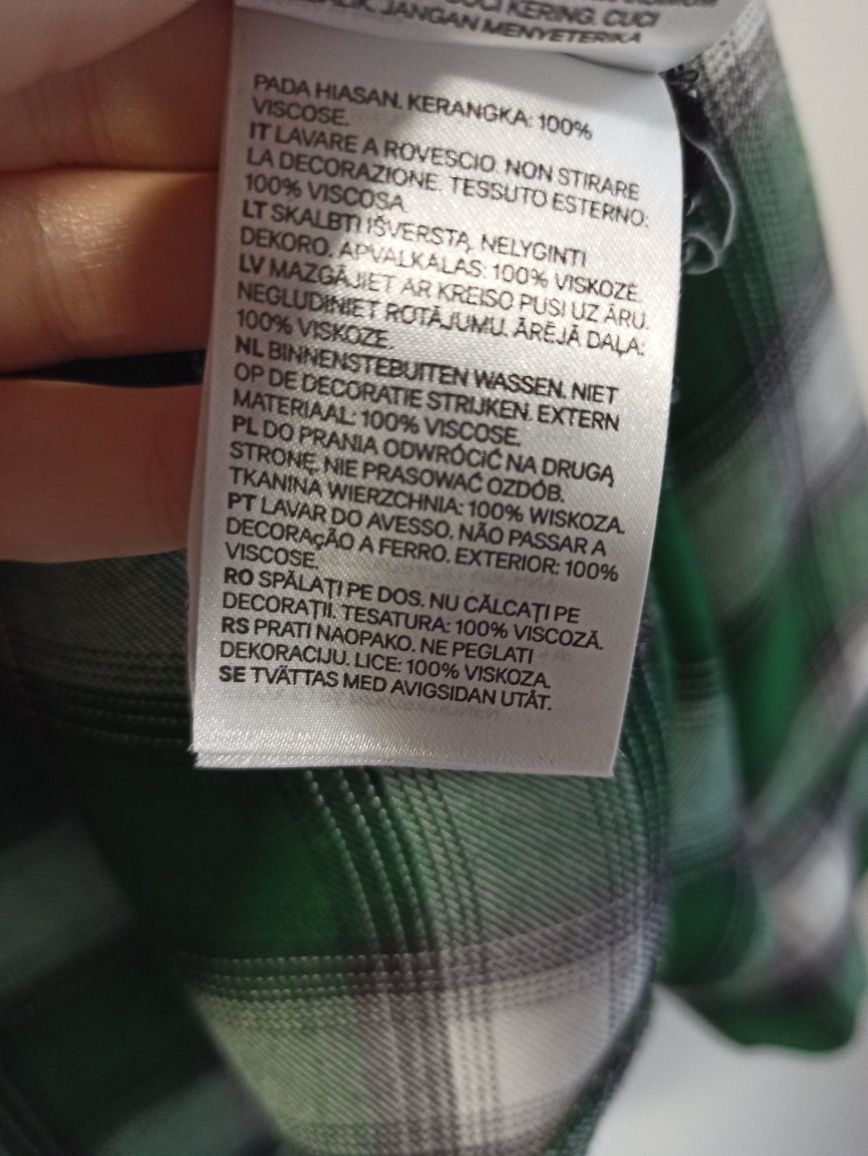 Koszula bluzka w kartę z aplikacją cekinami elegancka wygodna wiskoza