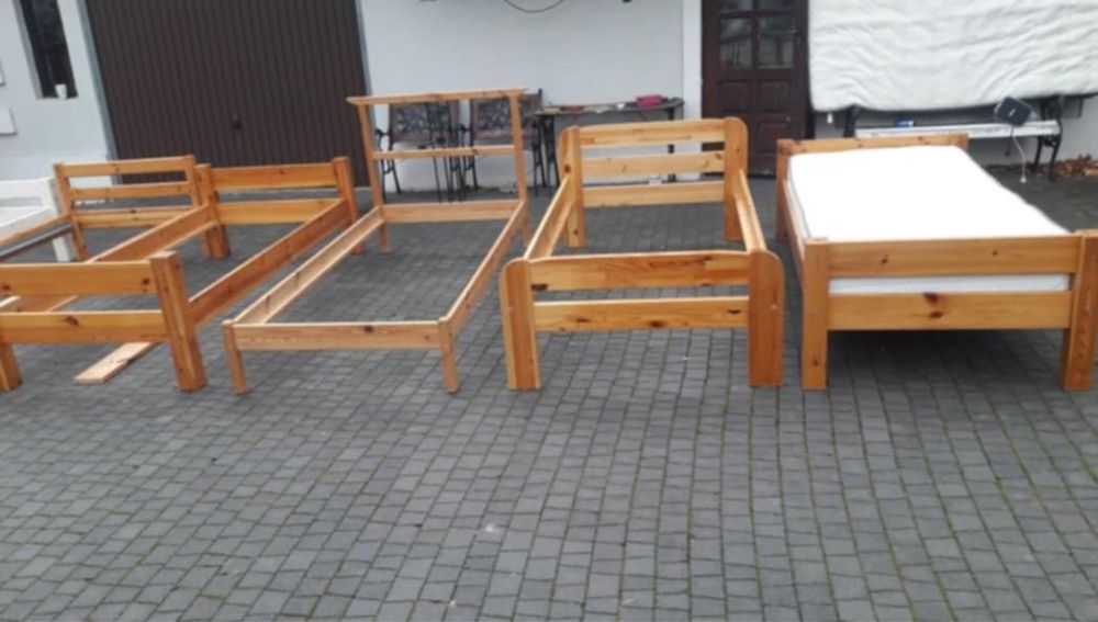 Łóżko 100x200 ze stelażem i materacem 90x200 drewniane sosnowe