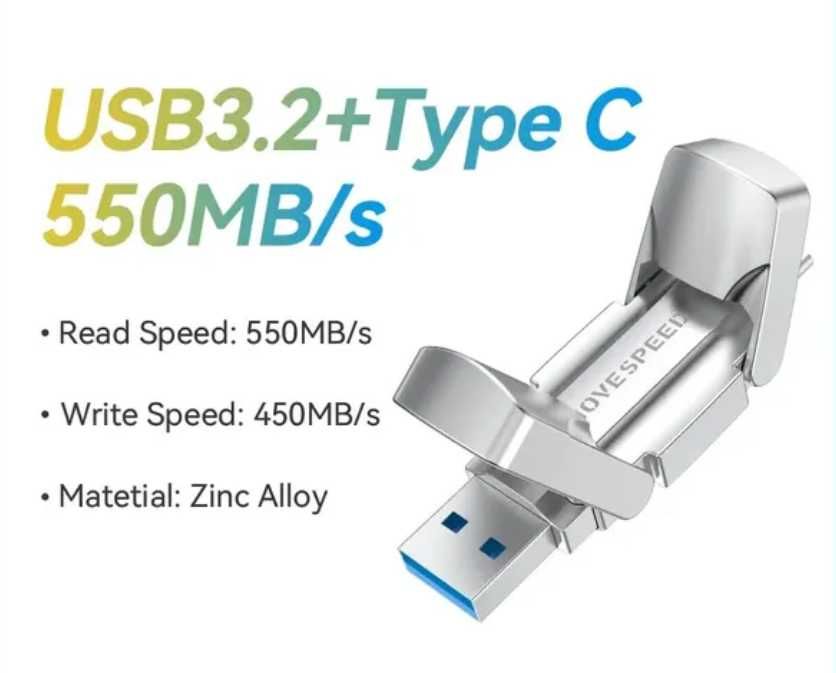 Флешка MOVESPEED 256GB. 520MB/s USB 3.2 Type C. Флеш-диск