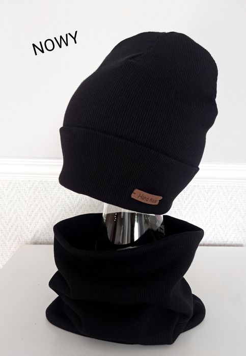 Komplet jesienny zimowy czapka komin czarna dopasowanena102
