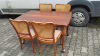 Stylowy stół rozkładany plus 4 krzesła z rafią komplet