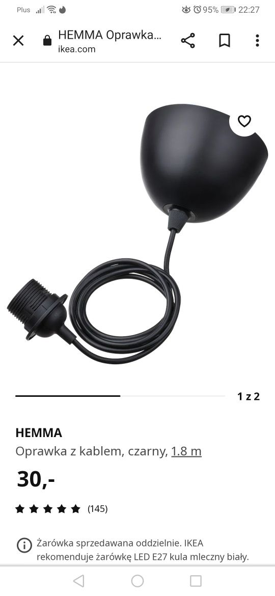 Oprawki z przewodem Hemma IKEA