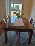 Mesa de Sala de Refeições Extensível de Nogueira e Vidro Qubic