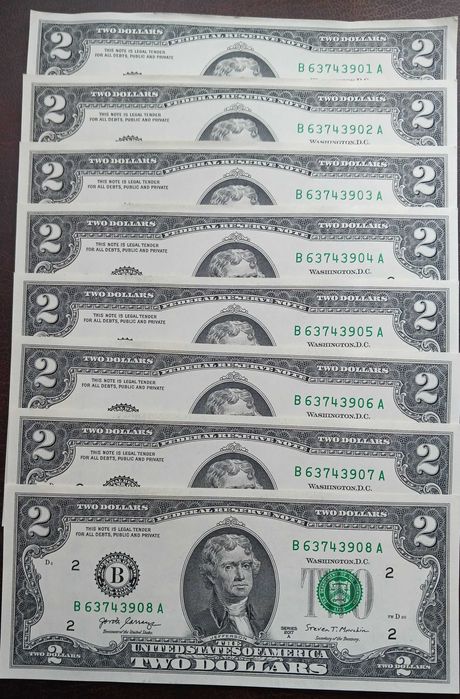 8 x 2 $ T. Jefferson men New Jork 2017 r seria "A"-po kolei mennicze