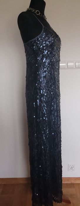 Dluga sukienka na ramiaczkach cekiny slub weseke bankiet wieczorowa  s