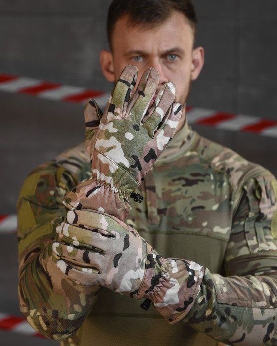 Тактичні зимові рукавиці на флісі Soft Shell мультикам М-2XL