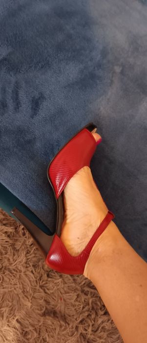 Piękne bordo czerwone szpilki skóra licowa stabilny obcas r.37/38 impr