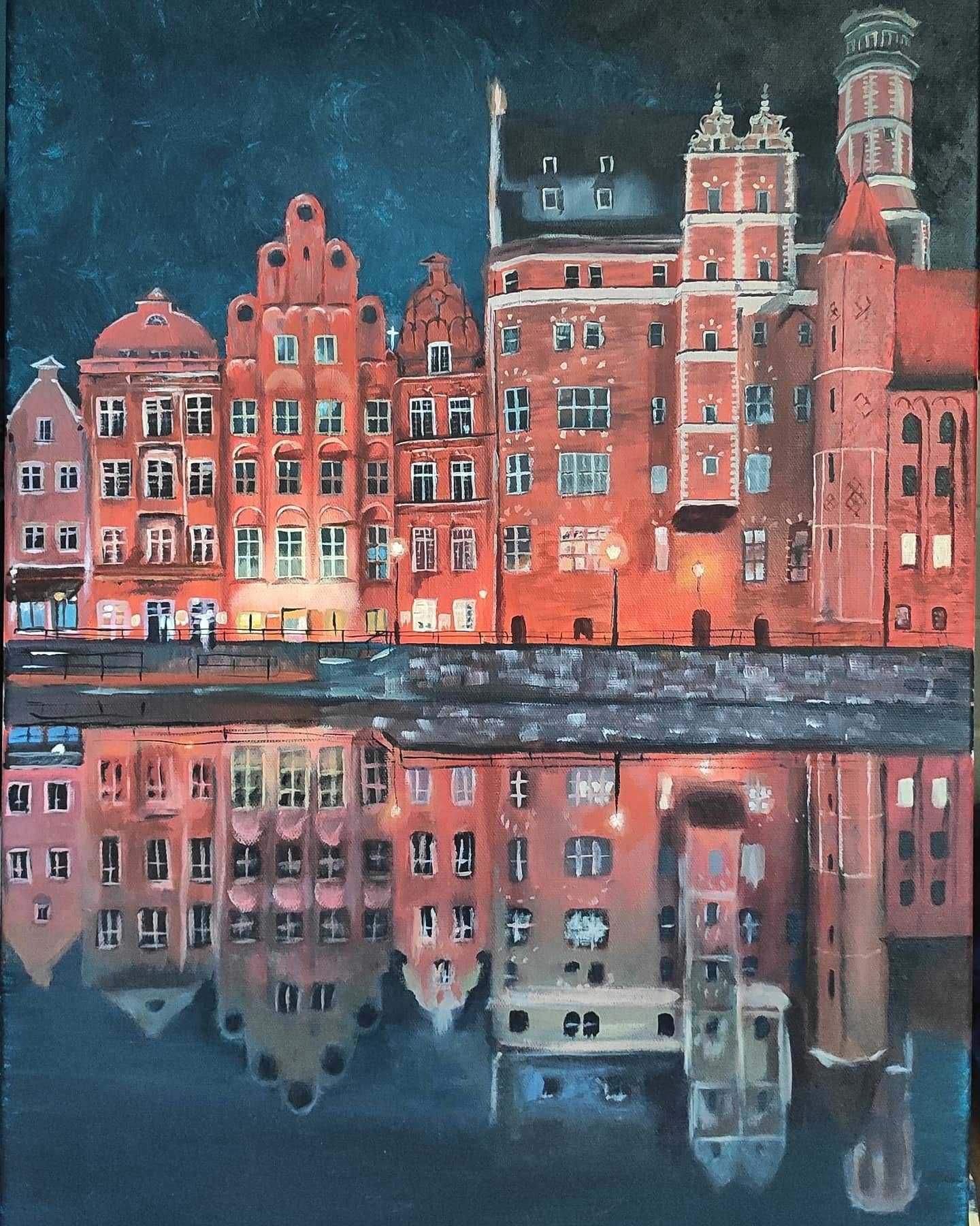 Obraz akrylowy na płótnie 50x70 cm "Gdańsk nocą"