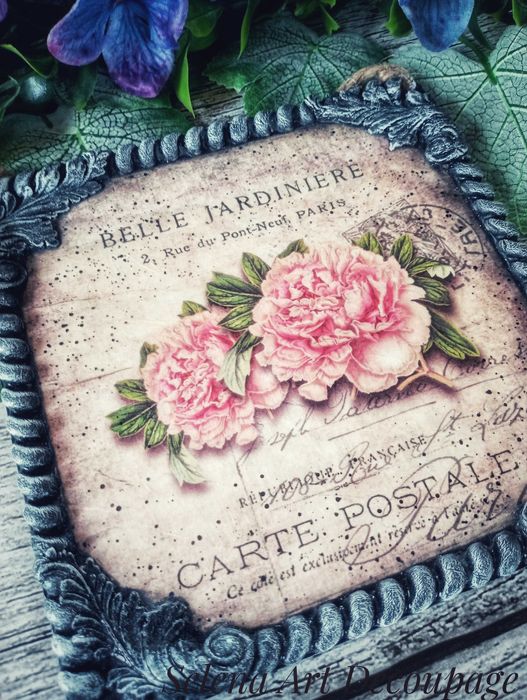 Ozdobny obrazek z piwoniami Belle Jardiniere vintage decoupage shabby