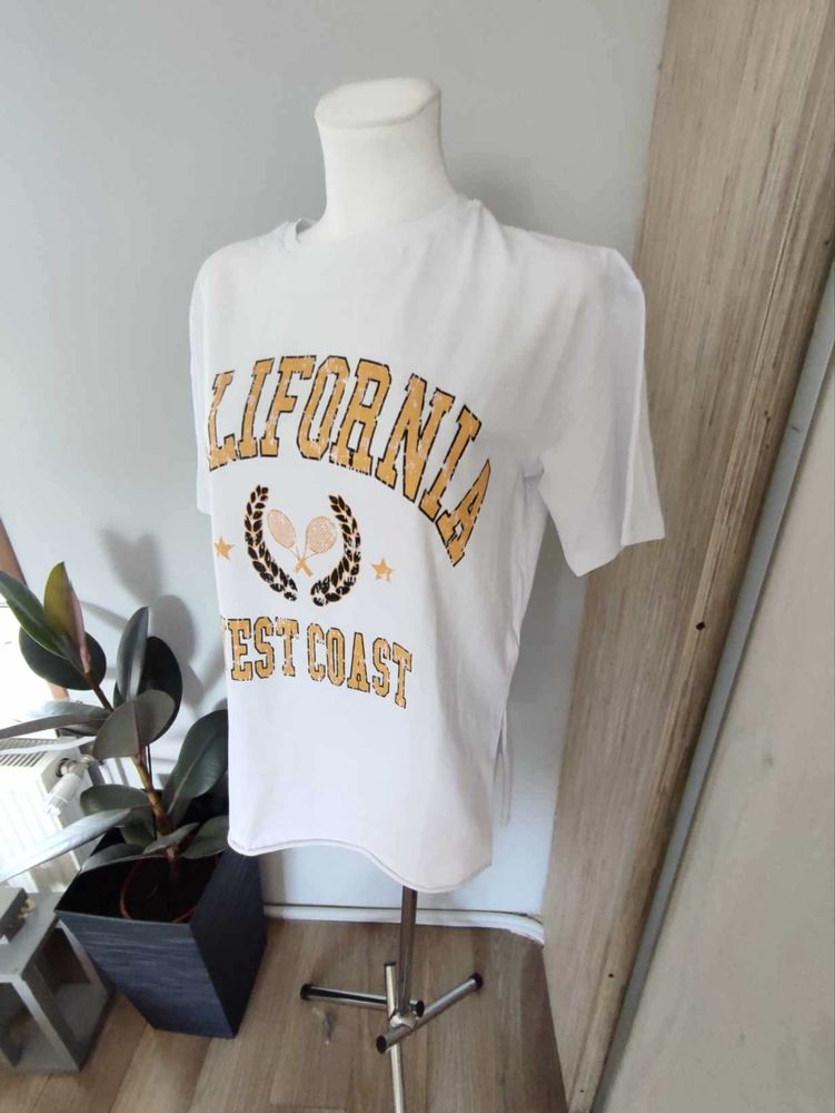 T-shirt damski biały z nadrukiem,, uniwersalny