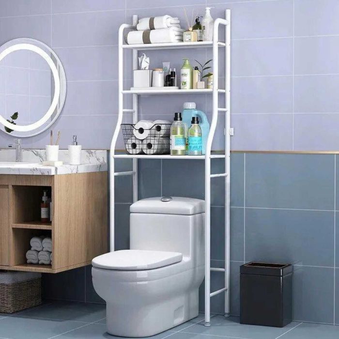 Półka nad toaletę/pralkę – metalowa, biała, 3 poziomy