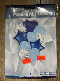 Zestaw balonów niebiesko-srebrne z konfetti, 10szt