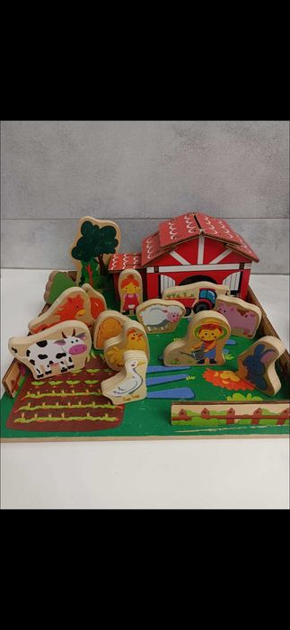 Drewniana farma zwierzęta figurki Lidl gospodarstwo zagroda układanka