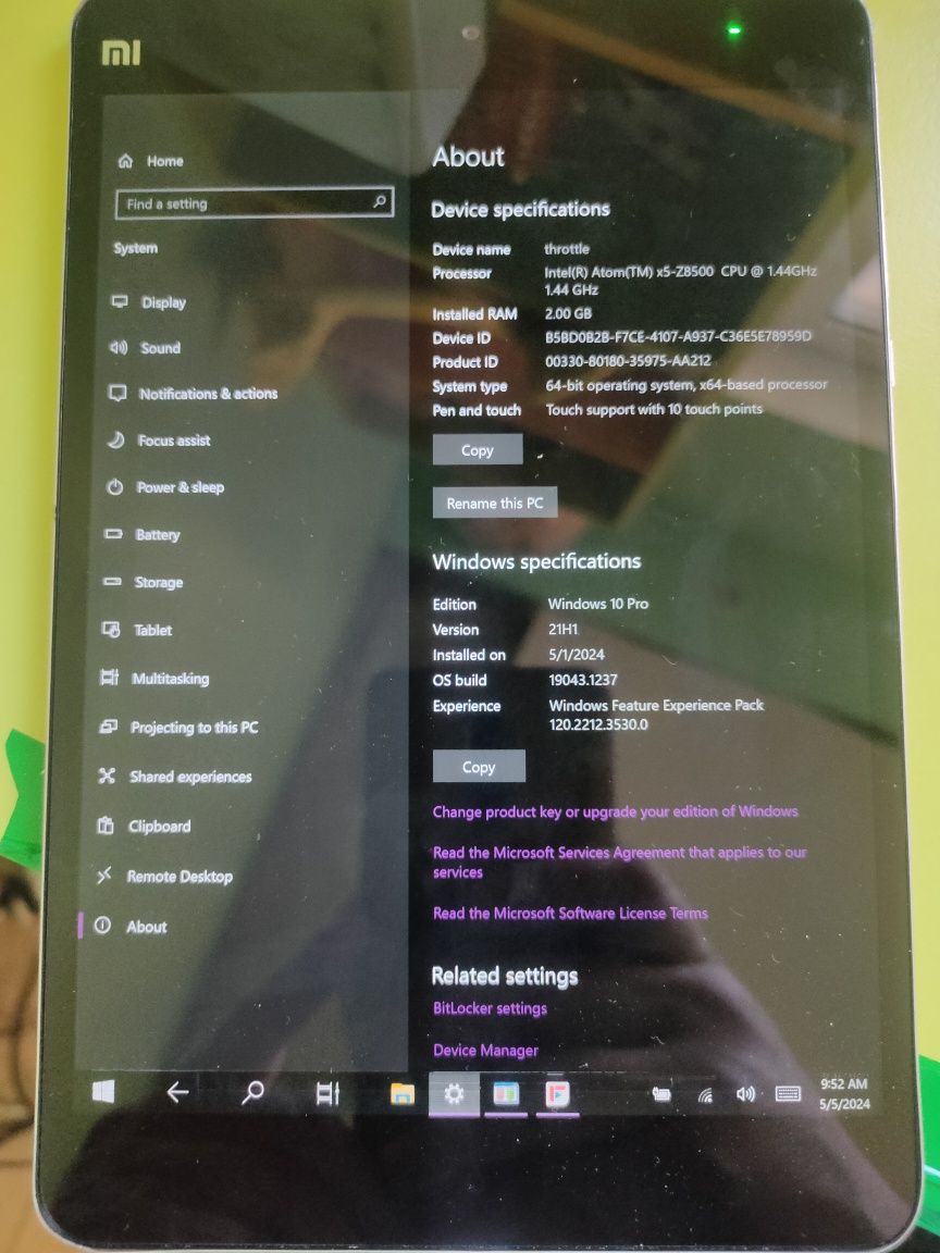 Xiaomi Mi Pad 2 на Windows 10 pro