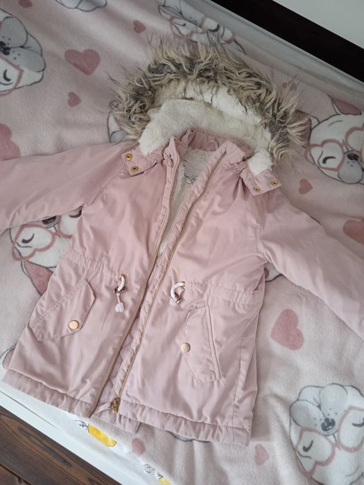 Kultowa kurtka parka h&m 110 pudrowy róż