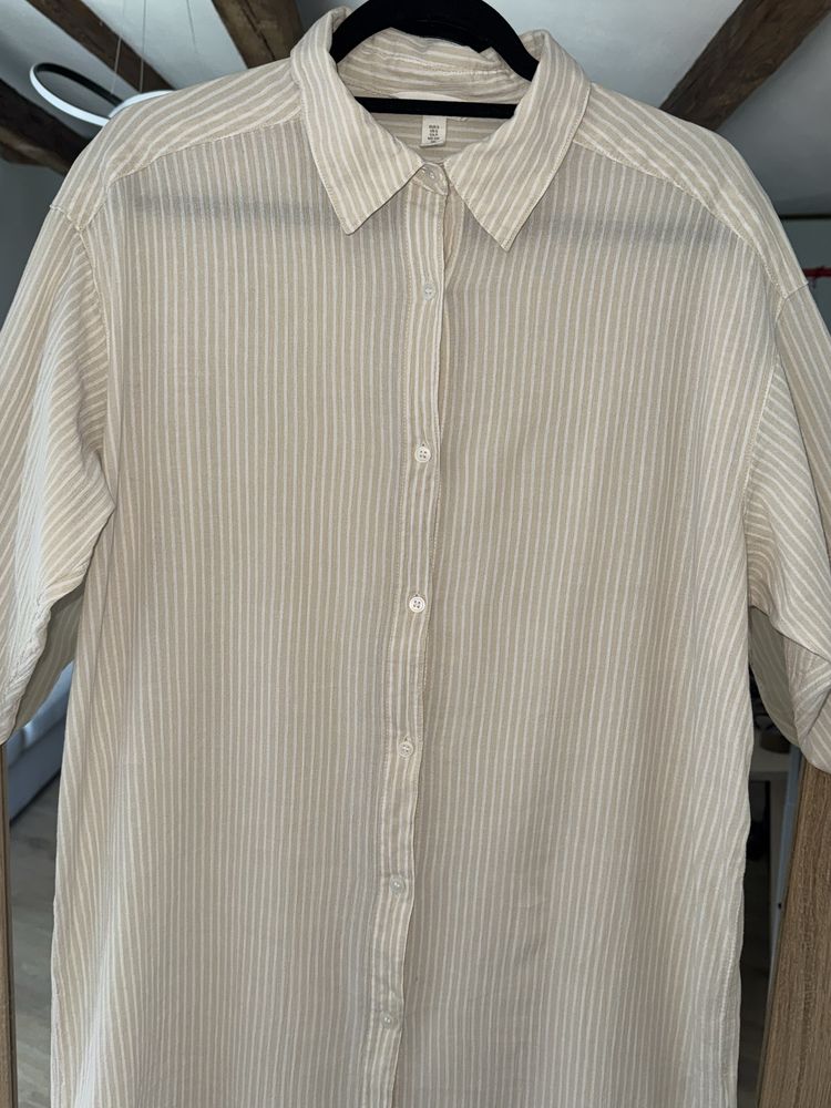 Luźna koszulowa sukienka H&M S bawełna prążek basic codzienna oversize