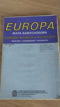 Europa - mapa samochodowa 1991 prl vintage design