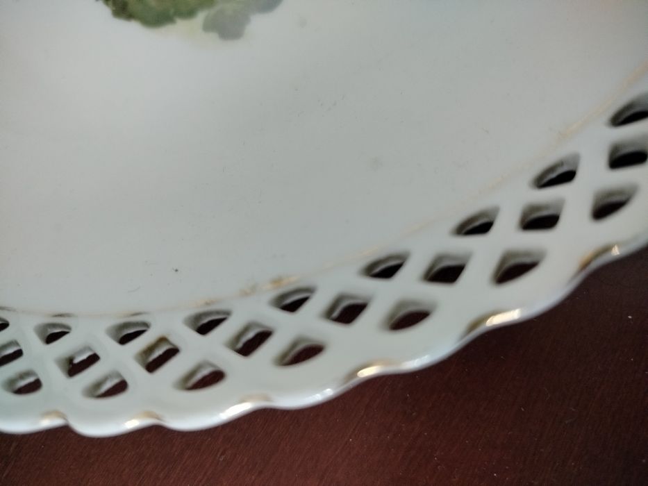 Talerz patera ażurowa z owocami porcelana przedwojenna Schumann