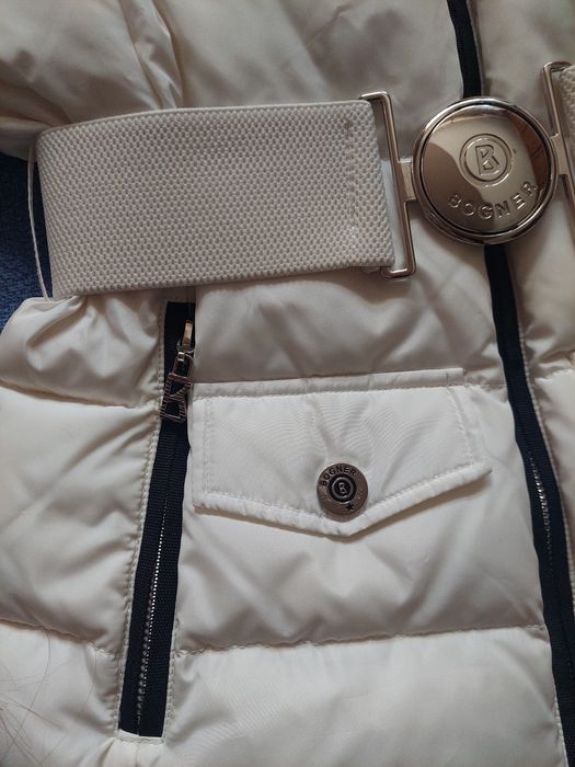 Kurtka biała zimowa puchowa używana jako narciarska Bogner
