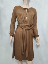 Sukienka z wiskozy dzianinowa brązowa wiązana LA REDOUTE 36/38 SU0284