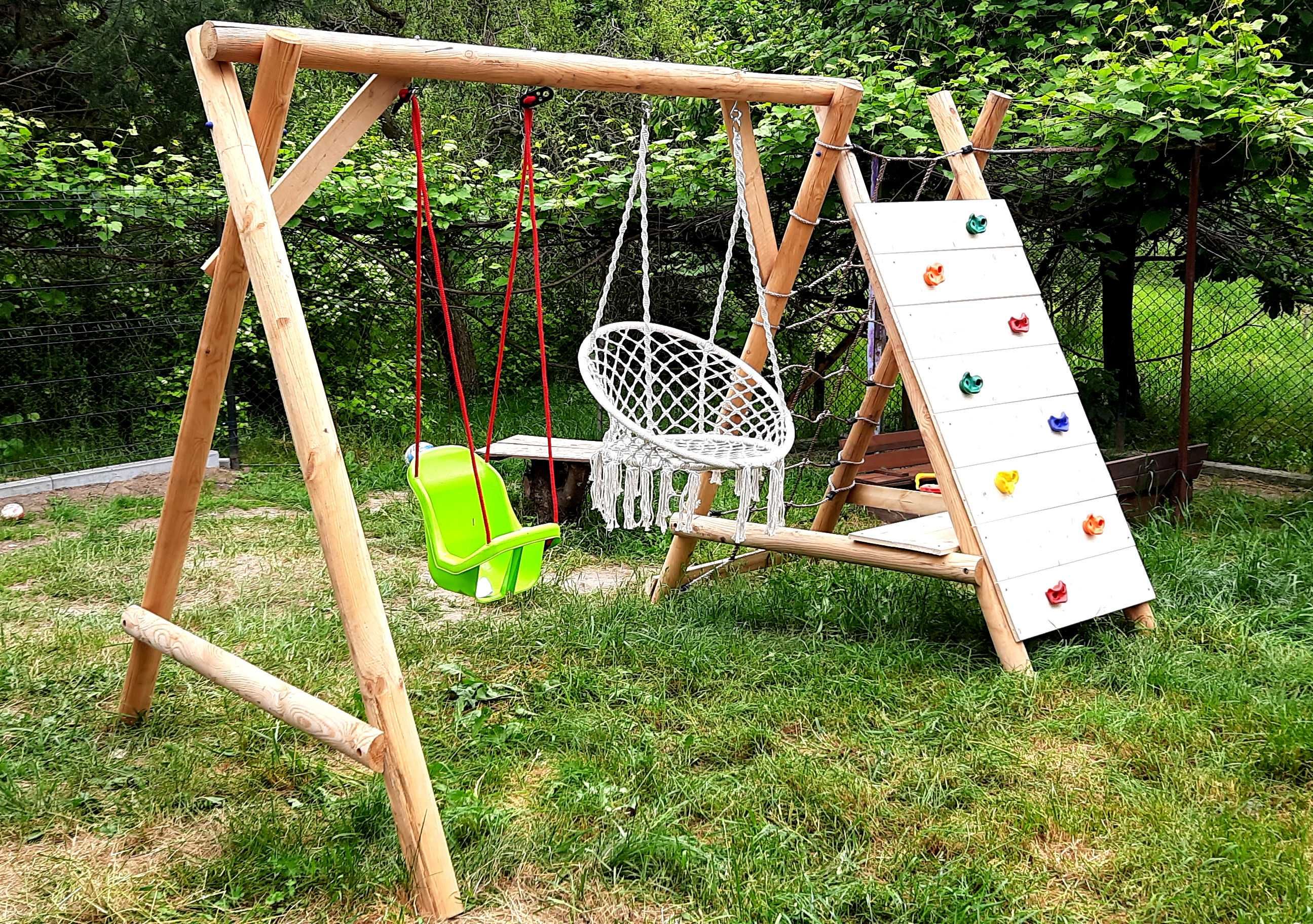 Drewniany Plac Zabaw do Ogrodu BING WYSOKA Ścianka 2Huśtawki PRODUCENT