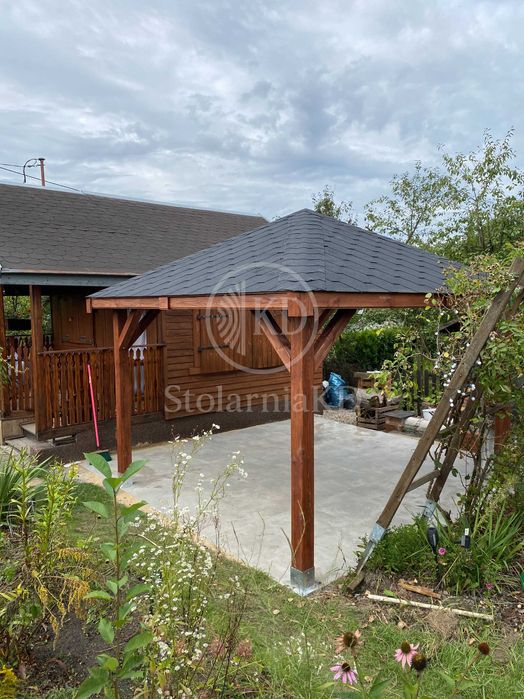 Altana ogrodowa drewniana 3x3 słupy 12x12cm solidna wiata inne wymiary