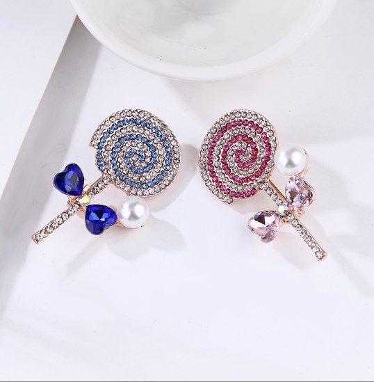 Stylowa Broszka Lizak Z Kryształkami I Perłą Różowy