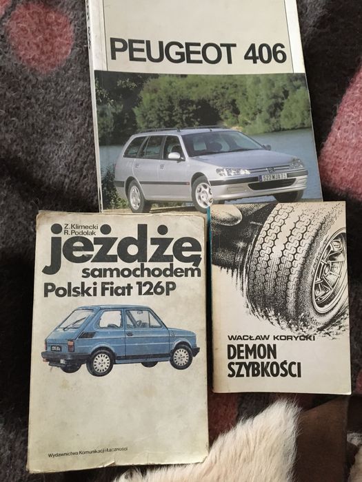 Samochody, shematy,Peugeot 406, fiat 126p Demon szybkości, książki