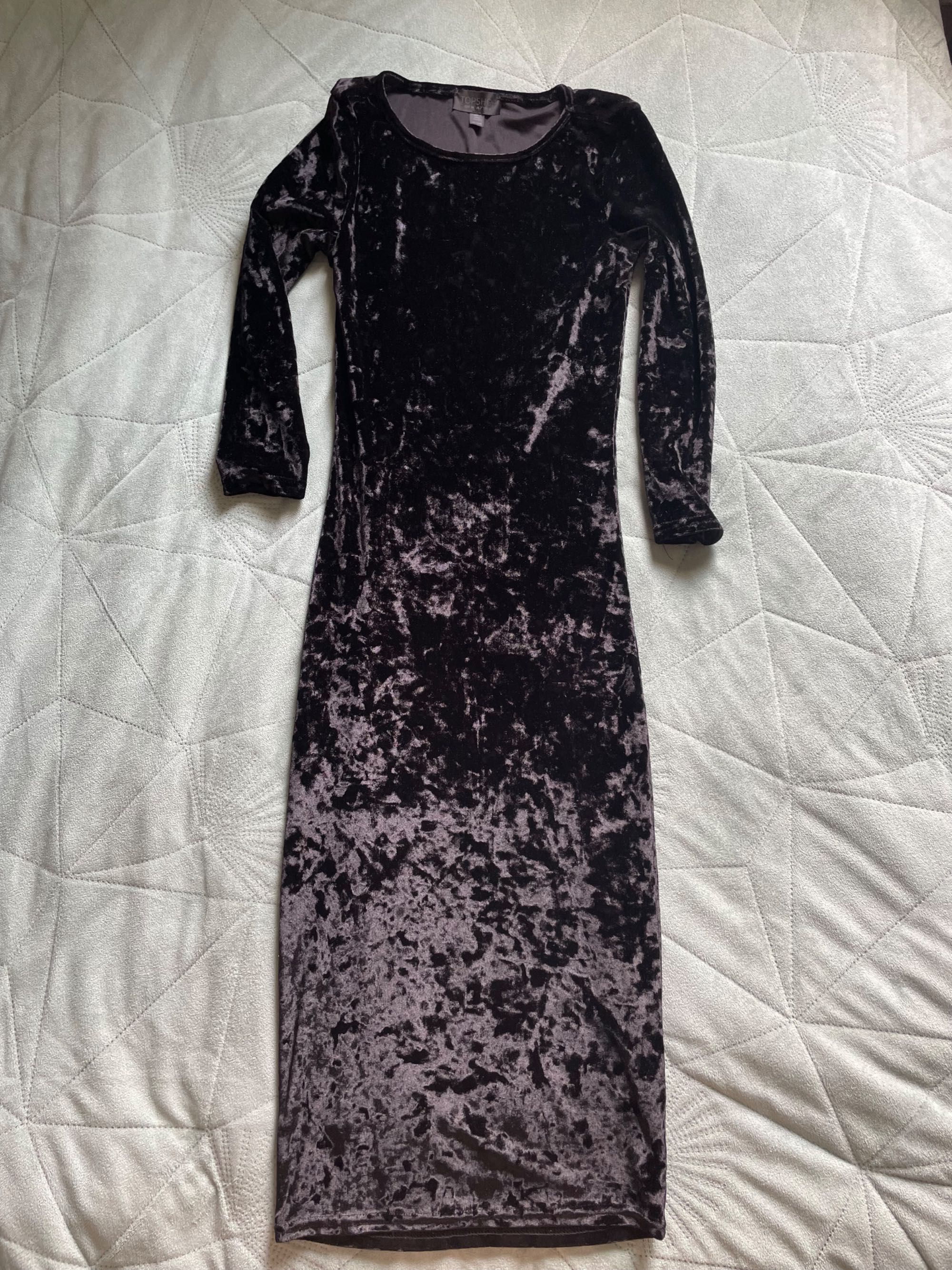 Dopasowana czarna sukienka welurowa Topshop
