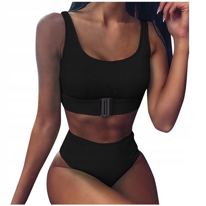 Strój Kąpielowy Damski Dwuczęściowy Kostium Wysoki Stan Top Bikini Kol