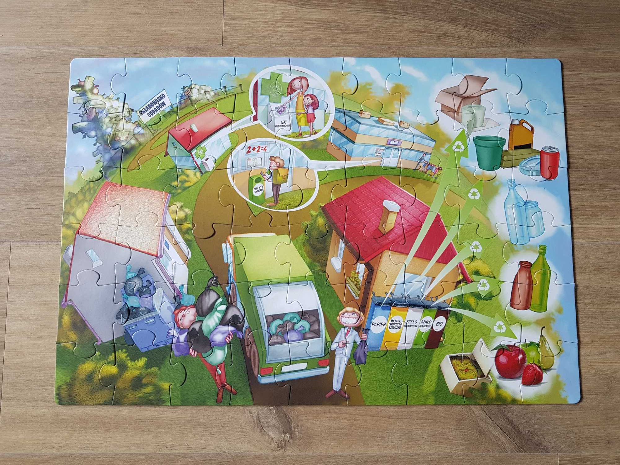 Recykling odpadów PUZZLE edukacyjne 54 elementy wiek 4+ Gruba tektura