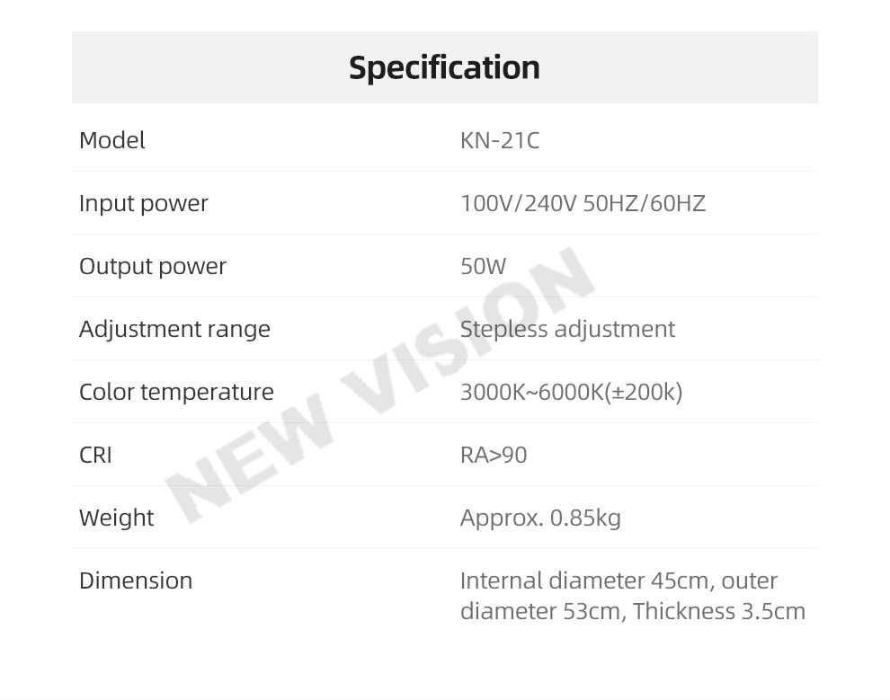 Anel de luz led de 53cm com comando e tripé - Novo