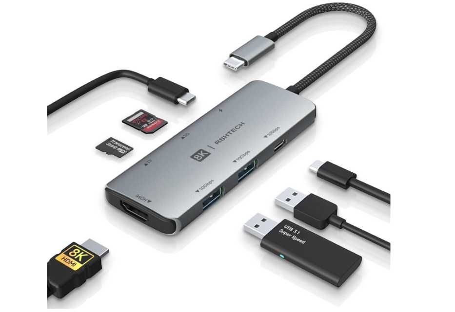 Hub 8K USB C 7 w 1, aluminiowy adapter stacji dokującej