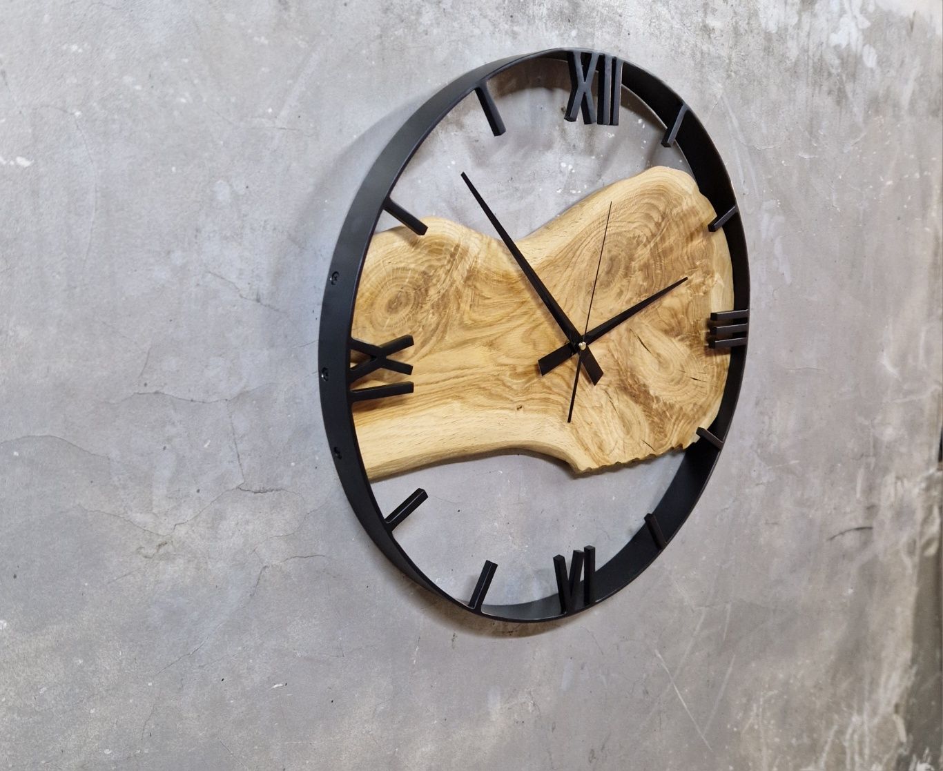 Zegar ścienny loft Dębowy 50cm industrial stalowy