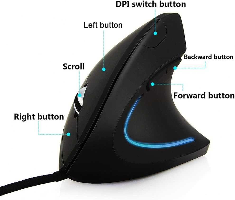 Przewodowa Pionowa Mysz Ergonomiczna Prawa Ręka USB Optyczna RGB